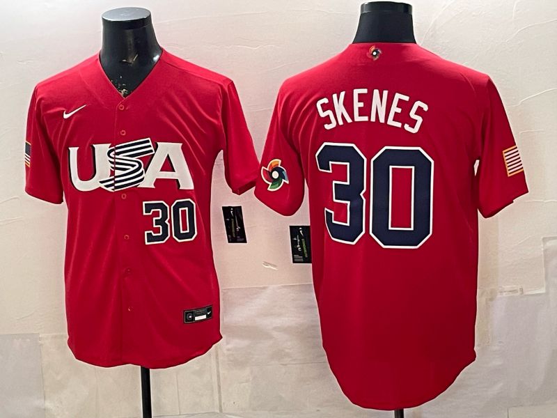 Men 2026 World Cub USA #30 Skenes Red Nike MLB Jersey style 008